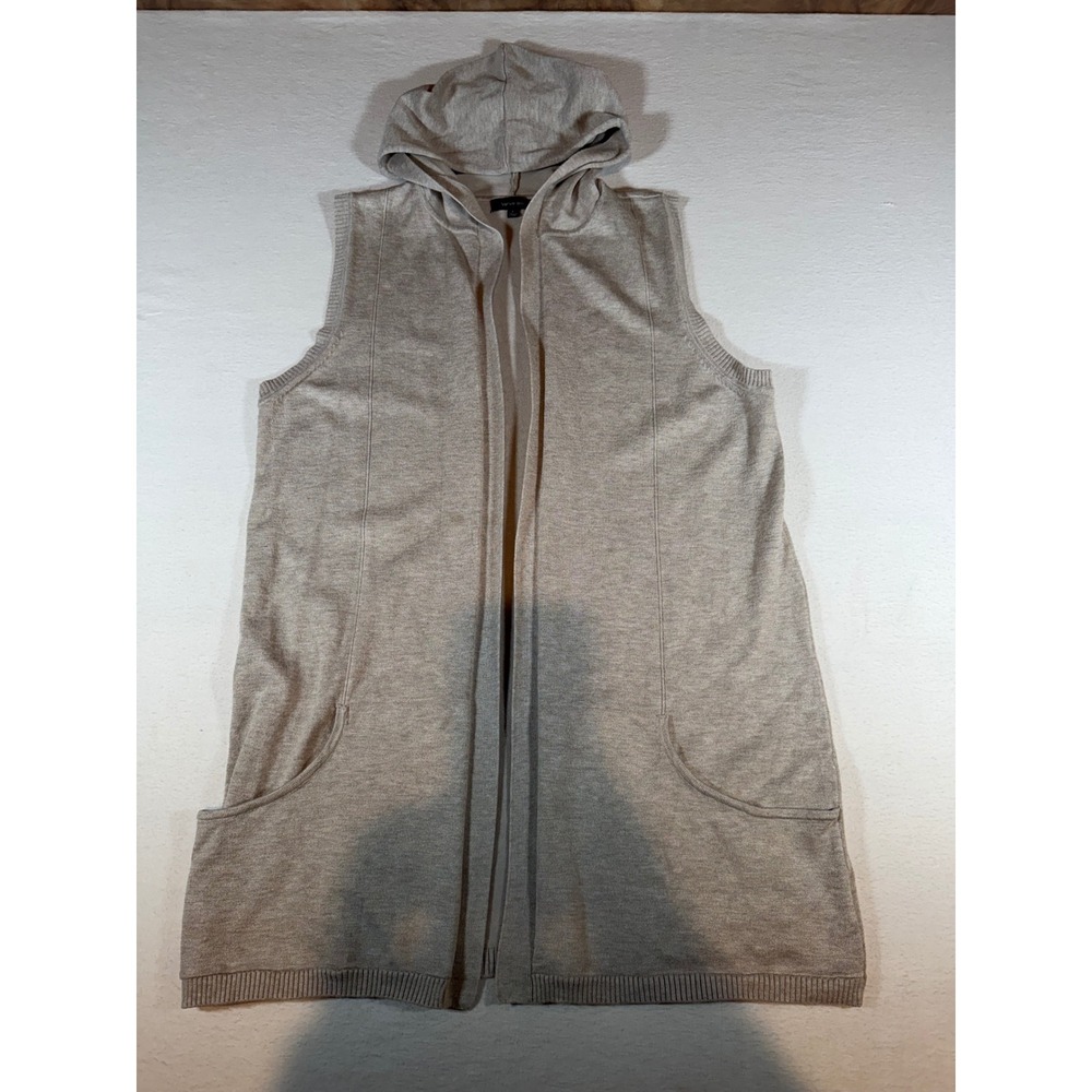 Verve Ami Womens Gray Heather Sleeveless Hooded Open Front Knit Cardigan Vest L